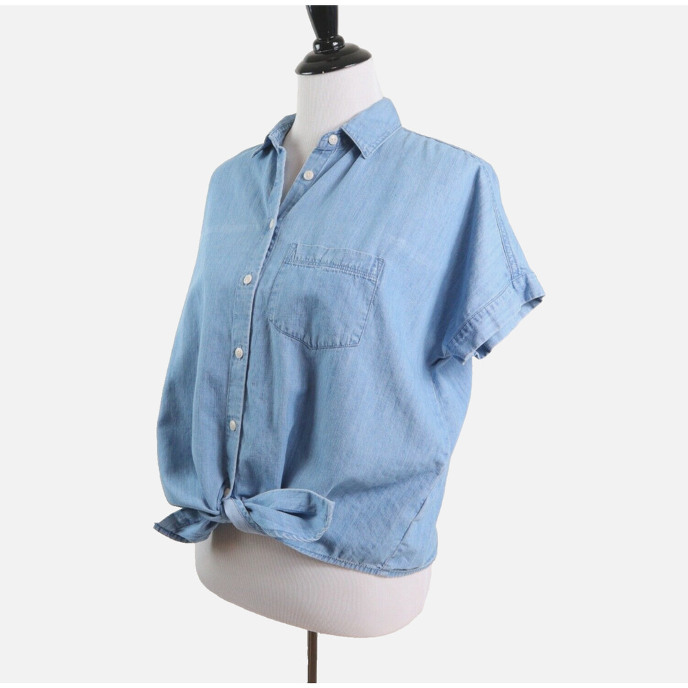 Madewell Size XS Denim Tie-Front Shirt Hillford Wash Chambray Blue